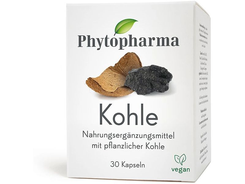 Phytopharma Kohle 30 Kapseln Nahrungsergänzungsmittel mit pflanzlicher Kohle