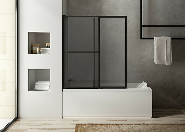 Pare-baignoire relevable et coulissant noir mat 2 volets Atelier du bain