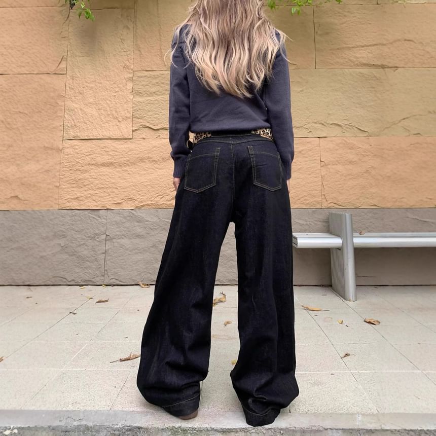 Jerolenea - Mid Rise Unwashed Wide Leg Jeans