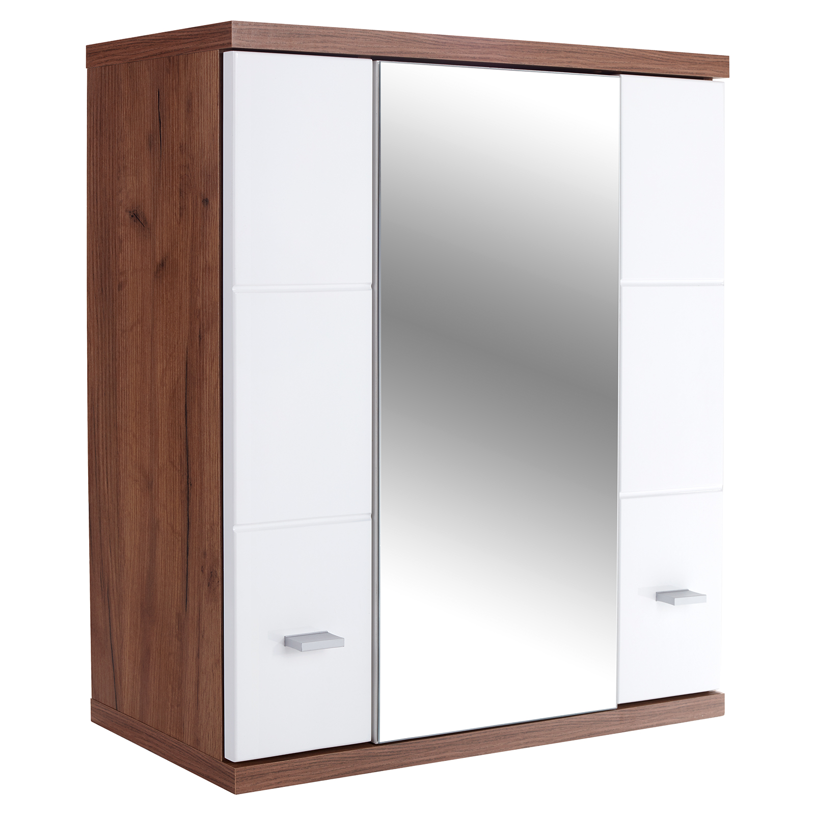 Spiegelschrank - Eiche Kraft dunkel-weiß Hochglanz - 70 cm