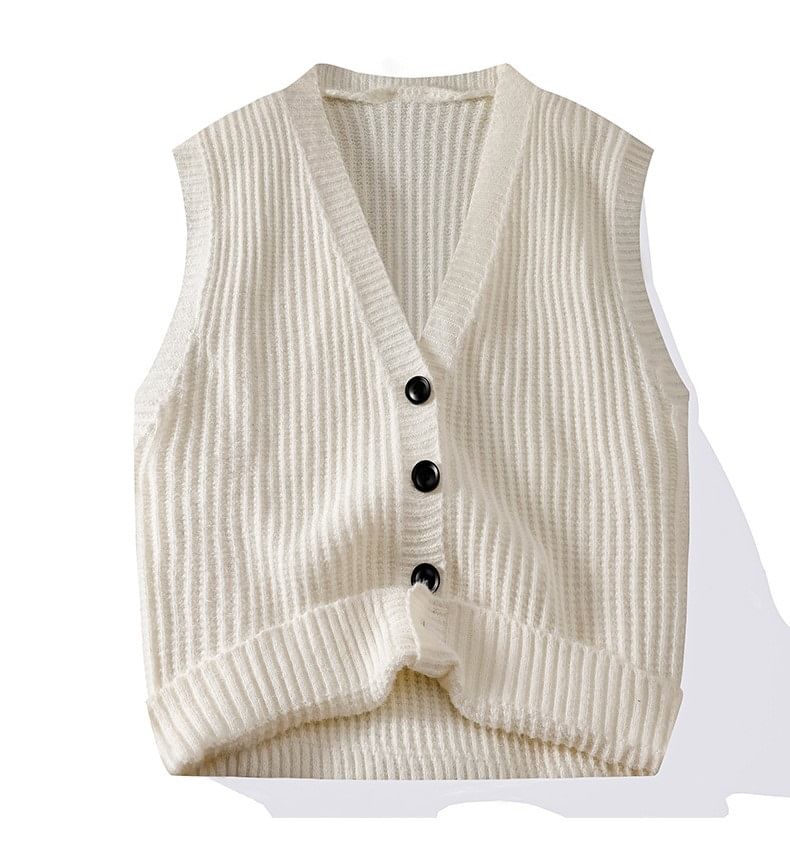 Dandyluxe - V-hals geribbeld vest met knoopjes