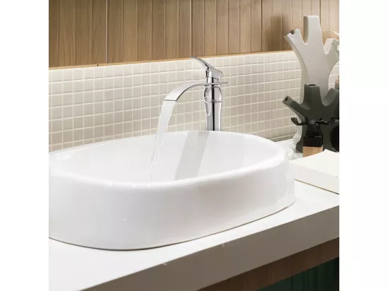 AuraLum Max Robinet de Lavabo Salle Bain,Mitigeur Lavabo de Cascade,Bec Haut 315mm,Robinet Vasque Robinetterie en Laiton,Chromé ,EU Modèle