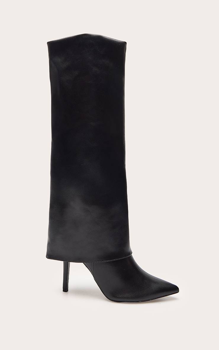 Noir Botte Haute À Talon En Synthétiquecuir Avec Revers