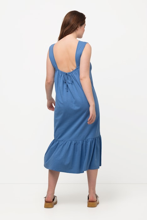 Midikleid, Volant, V-Ausschnitt, ärmellos, Biobaumwolle