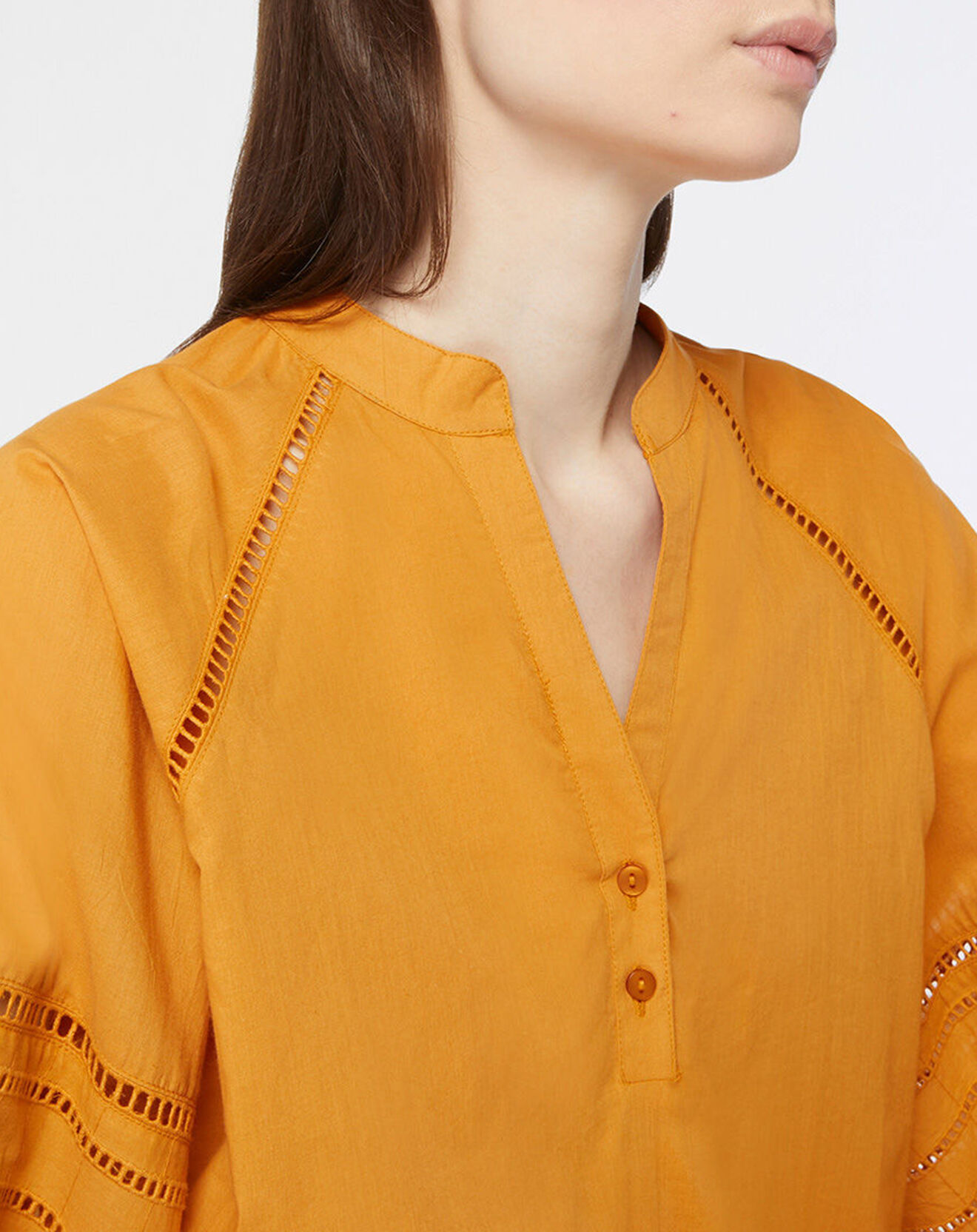 Galeries Lafayette Blouse ample en Coton Ramos broderie jaune foncé