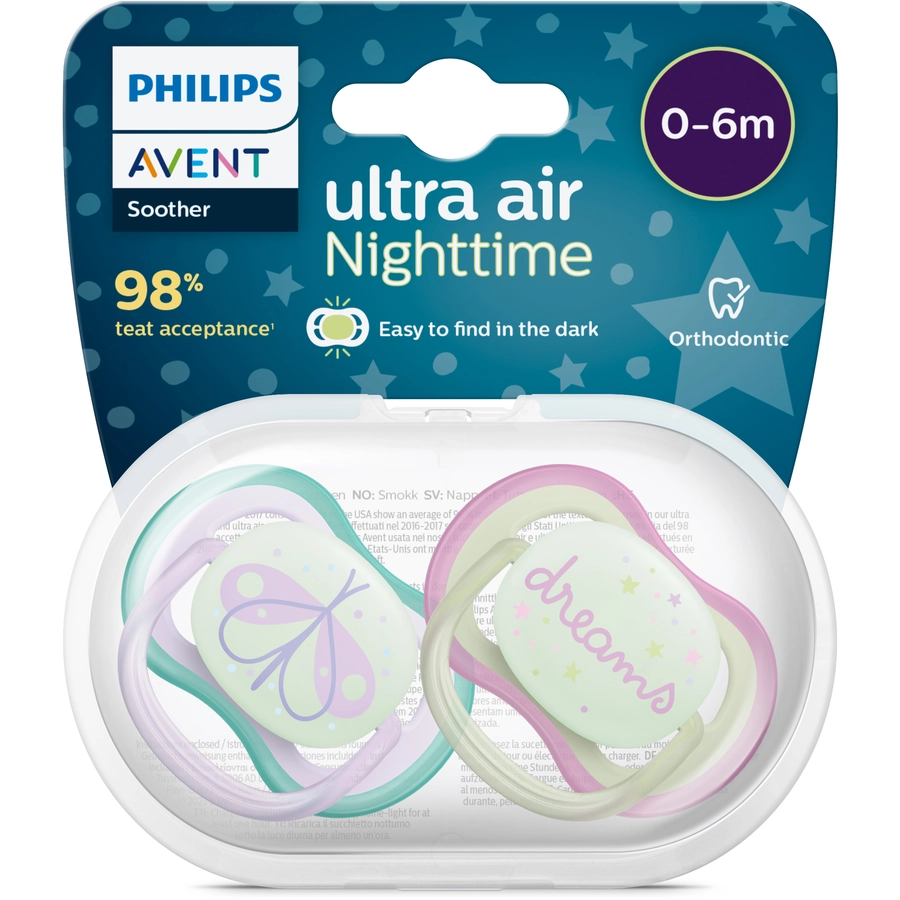Philips Avent Nachtschnuller ultra air SCF08558 0-6 Monate 4 Stück grünlila