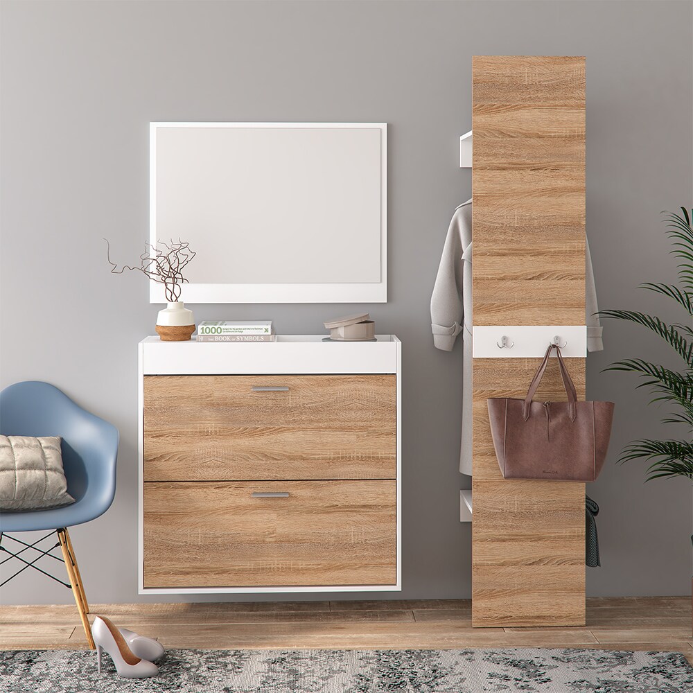 Vicco Flurgarderobe San Remo Garderoben Set Spiegel Schuhschrank Wandpaneel Flur Weiß Sonoma