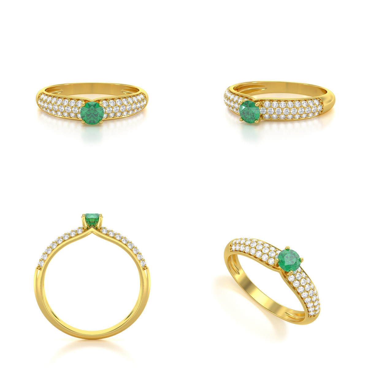 Bague ADEN Or 585 Jaune Emeraude et diamants 1.978grs