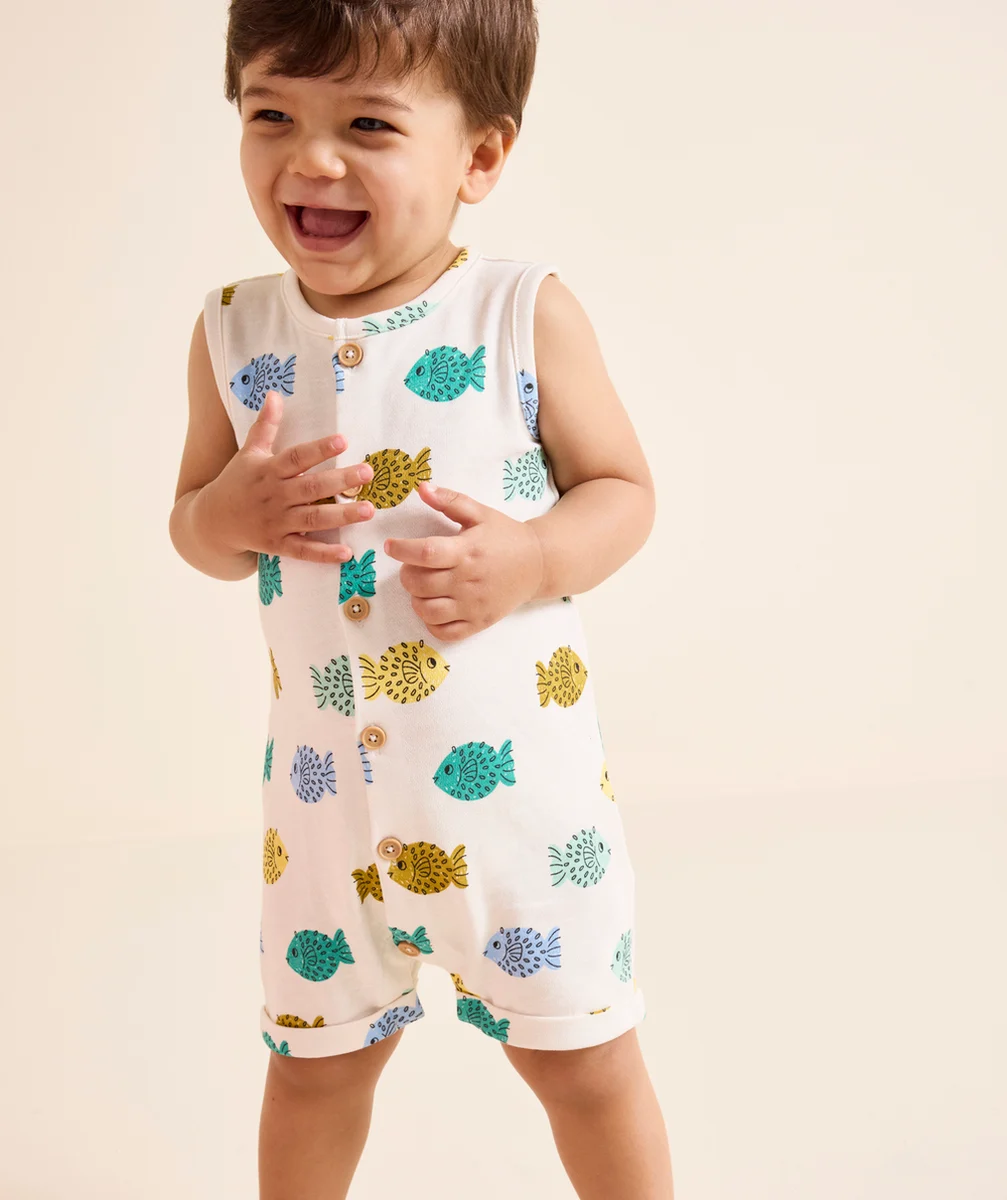 combishort bébé garçon en coton bio imprimé poissons