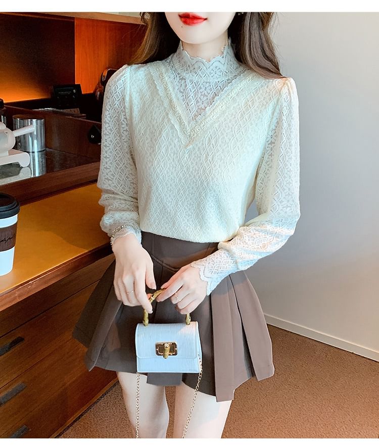 Daybreak - Blouse met lange mouwen en col van kant