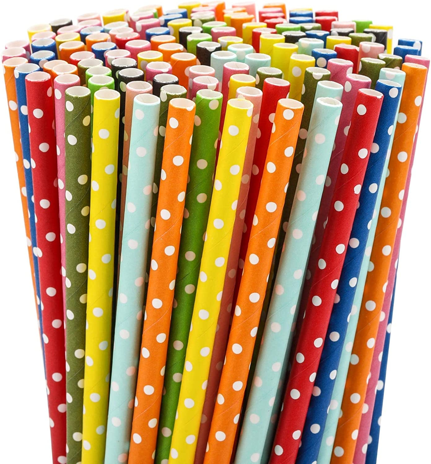 (25er Set) 20cm Papier Strohhalm Trinkhalm - Punkte (Bunt)