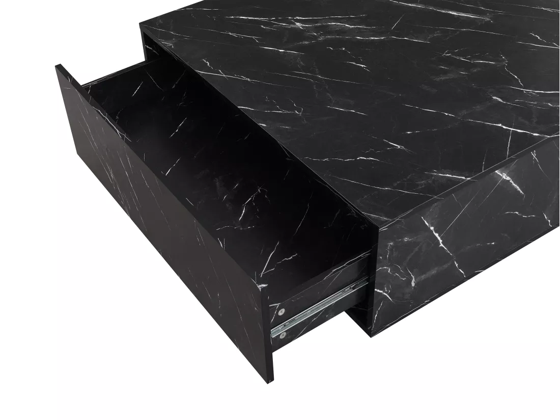 Table basse avec 2 tiroirs en MDF - Effet marbre noir - ANTRIM de Pascal Morabito