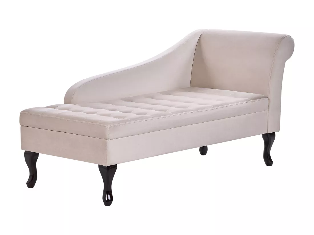 Chaise longue côté droit en velours beige clair avec rangement PESSAC