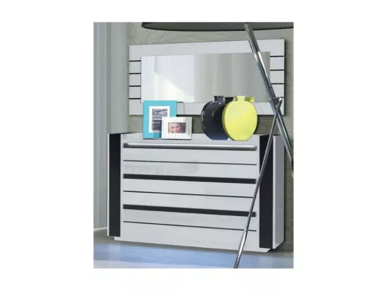 Commode LINA blanc et noir avec LED – 124 x 87 x 50 cm