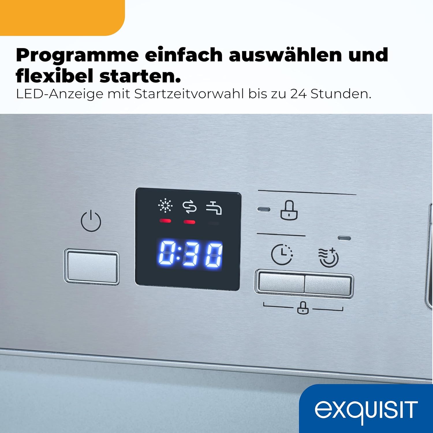 Exquisit Einbau-Geschirrspüler EGSP56312-EB-030E | 12 Maßgedecke | 7 Programme, Eco, Power+, Extra-Trocknung | Inox