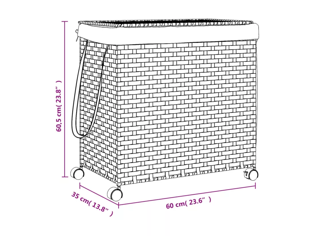 Panier à linge avec roulettes marron foncé 60x35x60,5