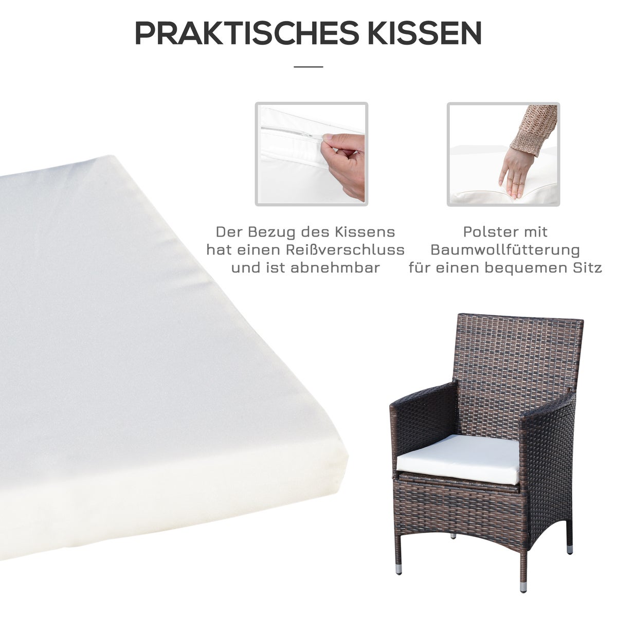 Outsunny 3-delige tuinset, B60 x D58,5 x H89,5 cm, metaal, PE-rotan, polyester, schuim, bruin