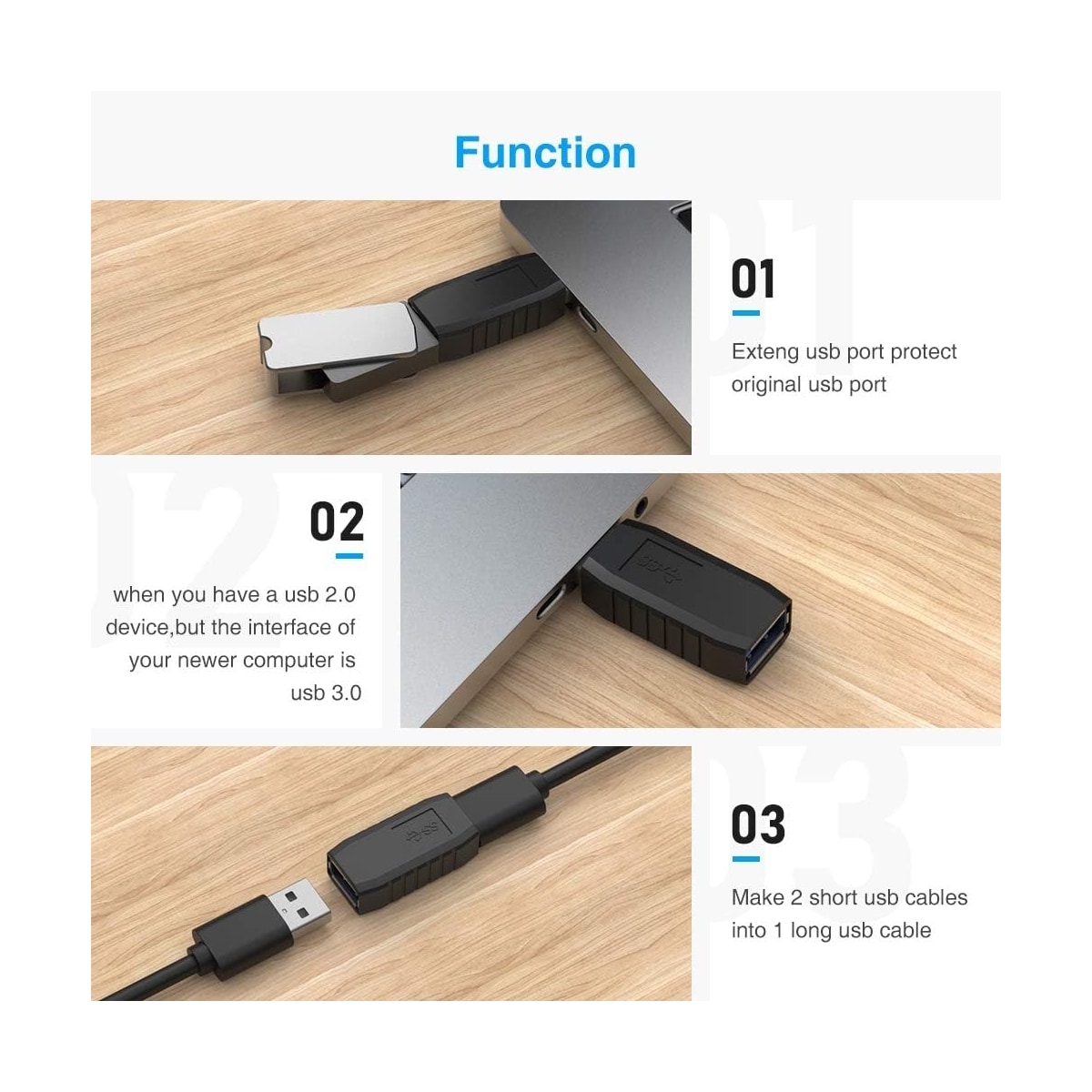 NÖRDIC USB-kontakt hann til hunn USB 3.1 type A-adapter Superspeed 5 Gbps USB-portforlengelse