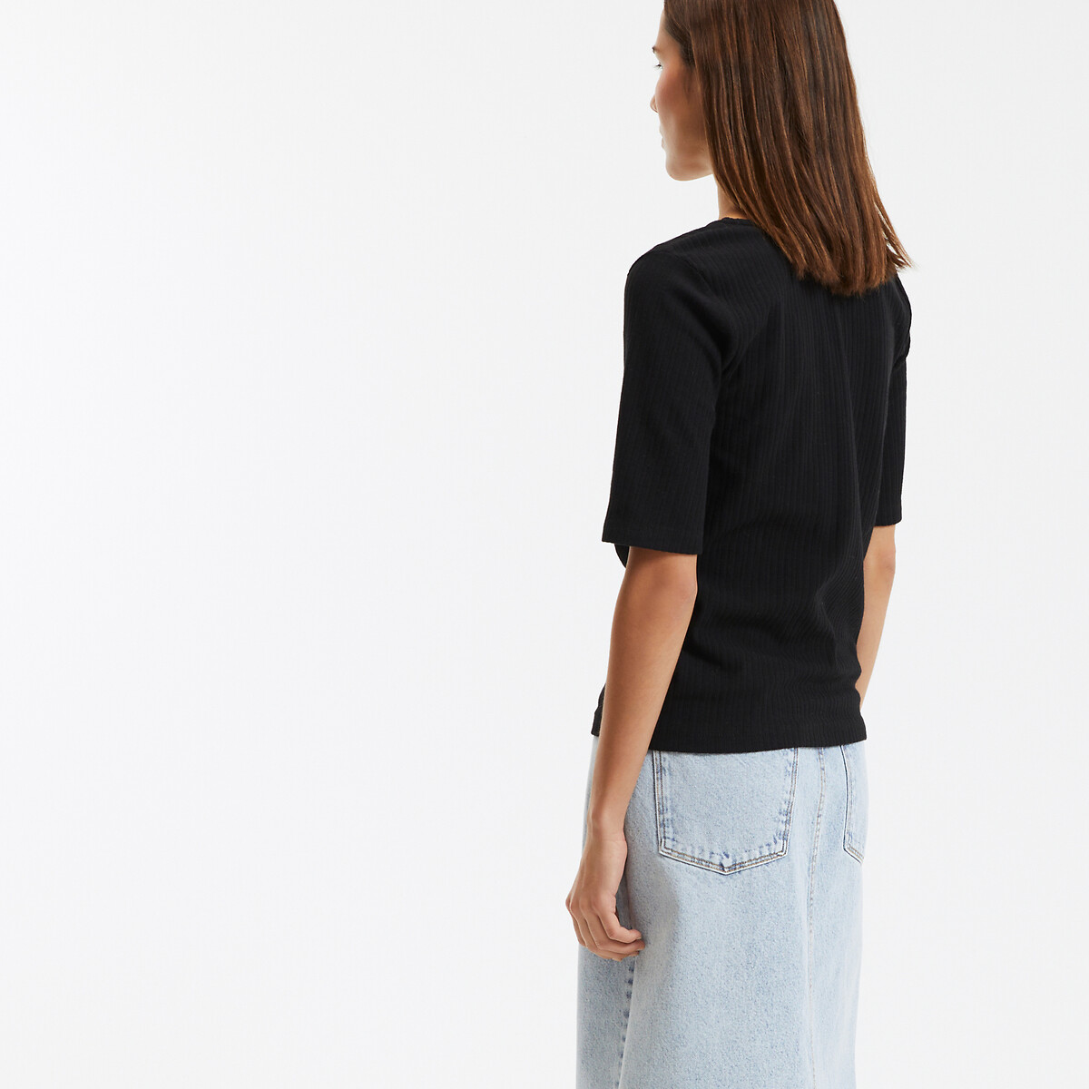 COLEÇÃO LA REDOUTE<br>Camiseta com decote em V, fechamento por botões e mangas curtas