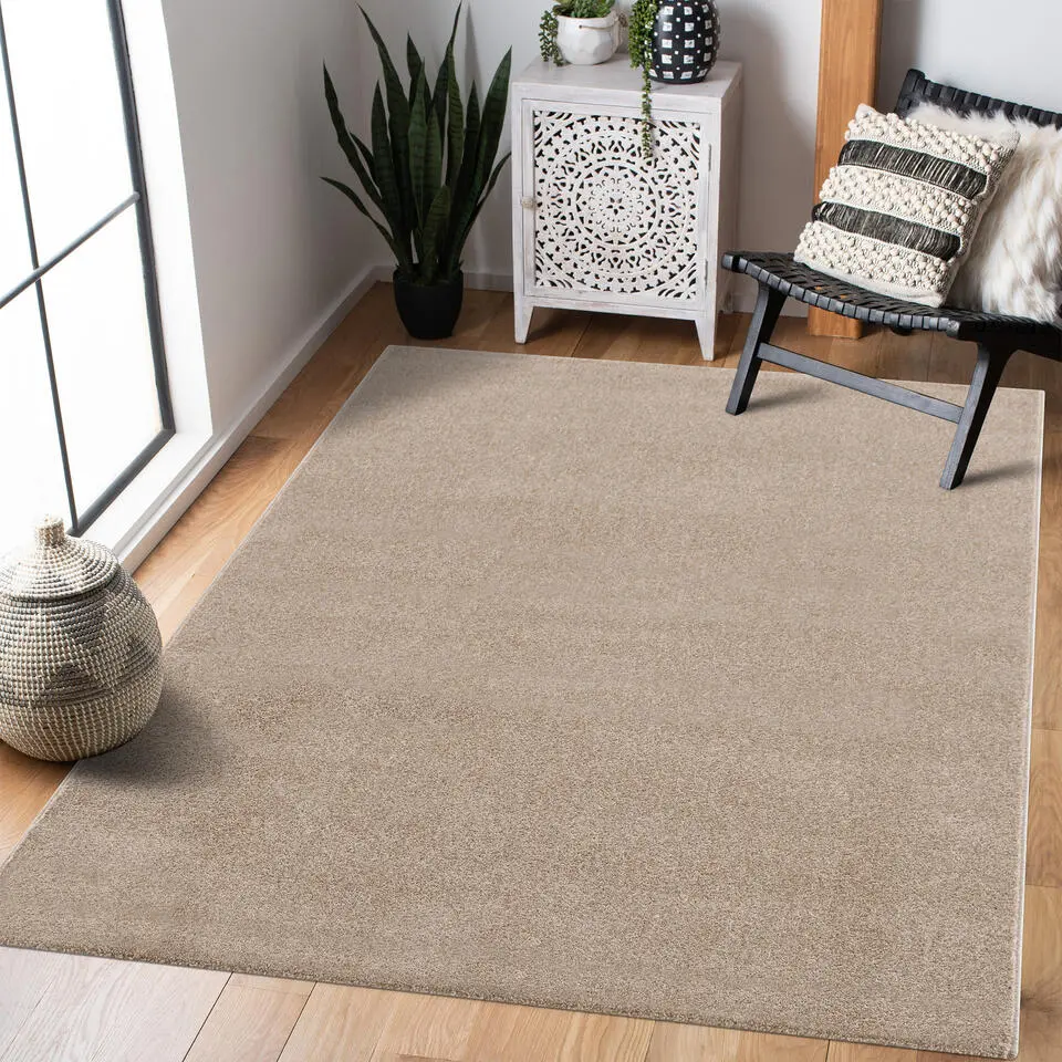 Uni Effen Laagpolig Vloerkleed Modern Beige - 160x230 CM