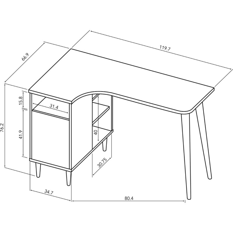 Bureau d'angle Nook 120 x 67 cm avec rangement