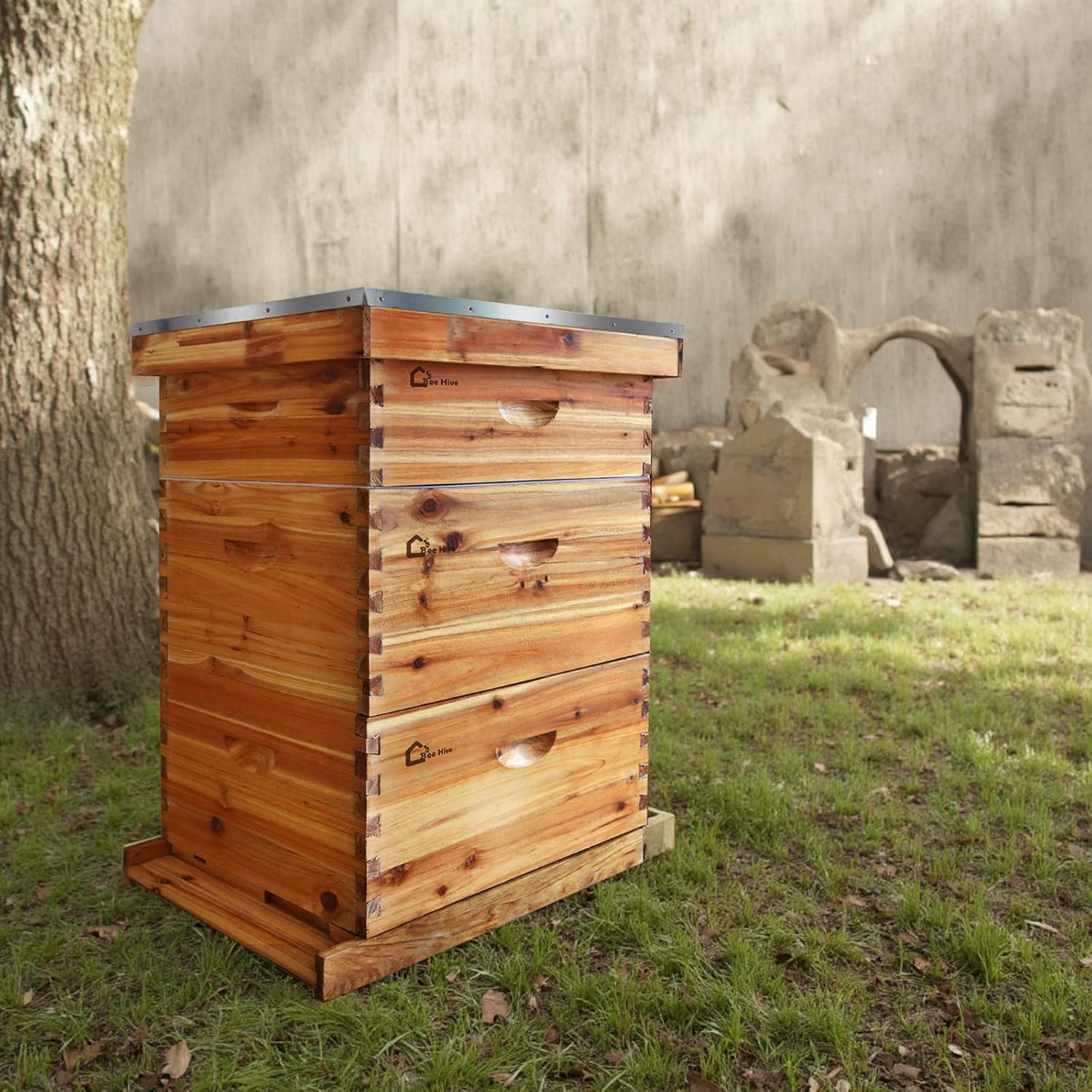 Bienenstock, Zander Beute für 30 Rahmen, 2 Tiefe + 1 Mittelgroßer Bienenhaus, Zedernholz Beute mit 10 Rahmen & Gewachstem Fundament, Bienenhaus Bienenstockkasten Nachhaltig Imkereibedarf