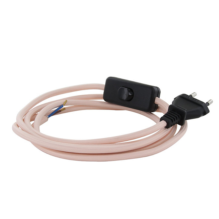 Câble en textile rose pale Chacon 2m 2 x 0,75mm² HO3VVH2-F avec interrupteur