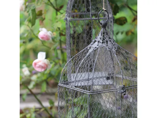 Cage à oiseaux décorative ancienne grillagée métal gris 23x17x45cm