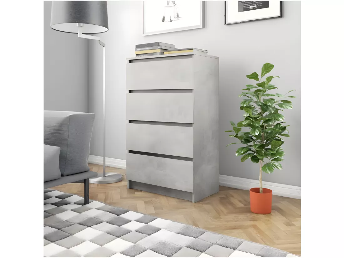 Commode haute 4 tiroirs bois gris effet béton Agency