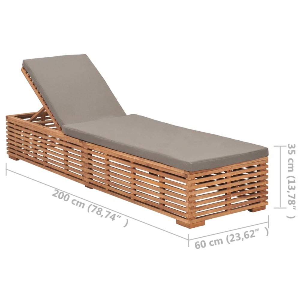 Transat chaise longue bain de soleil lit de jardin terrasse meuble d'extérieur avec coussin gris foncé bois de teck solide 02