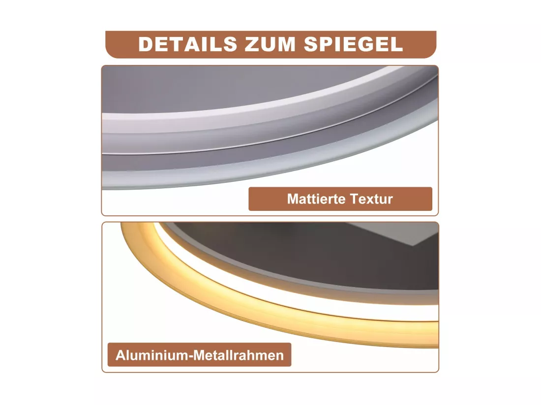 NETTLIFE Miroir avec éclairage rond Miroir mural LED IP44 rond 70cm avec fonction miroir tactile éclairé avec lumière dimmable