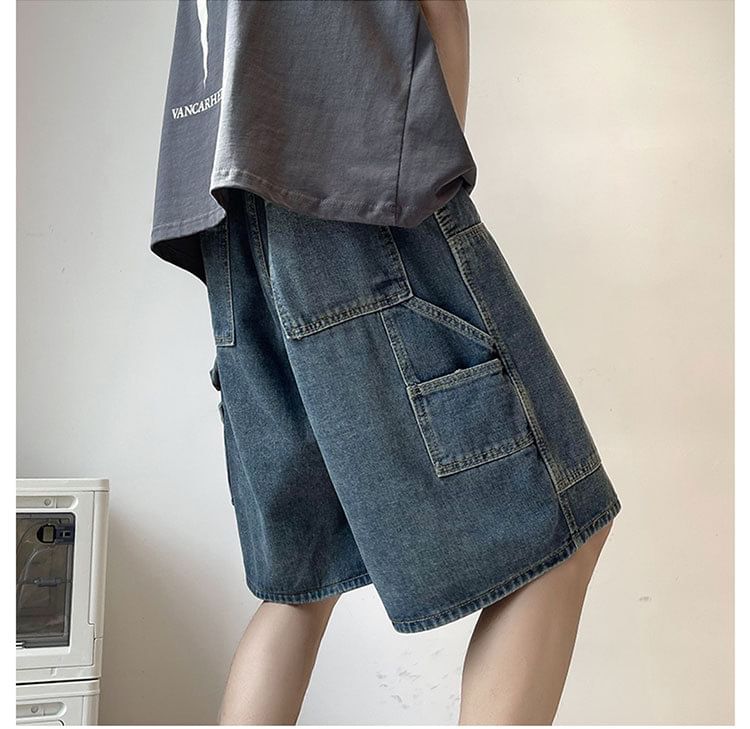 Femilina - Denim shorts met hoge taille en wijde pijpen