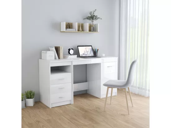 Bureau Blanc brillant 140x50x76 cm Bois d’ingénierie