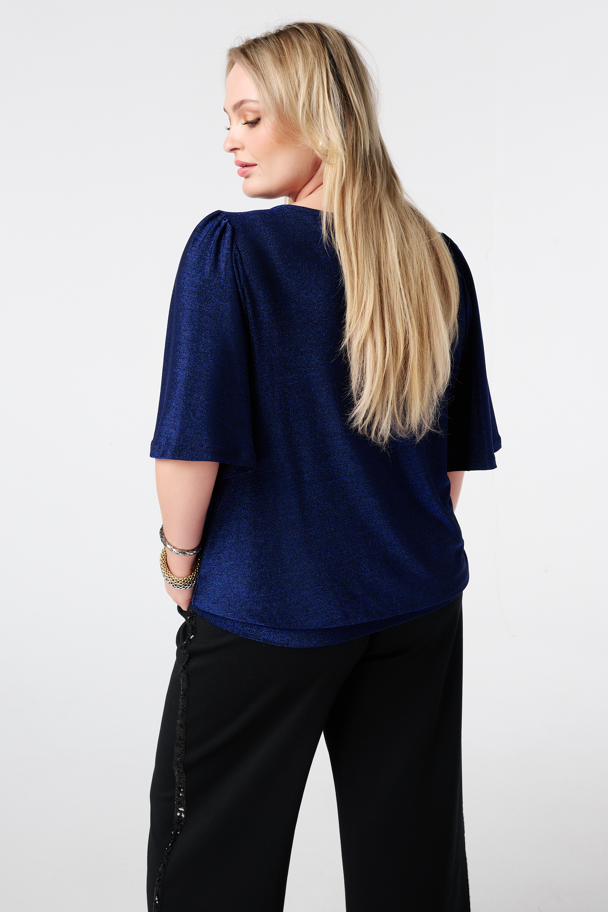 Top met flared mouwen en lurex Kobalt blauw