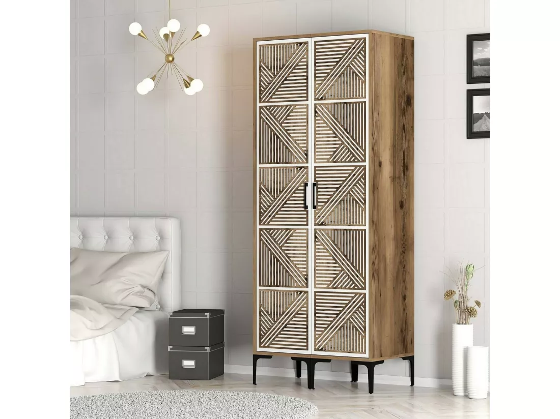 Garde-robe 2 portes Dbonanse, Meubles de chambre, Penderie de plain-pied, Placard à vêtements, 80x201h48 cm, Noyer et Blanc