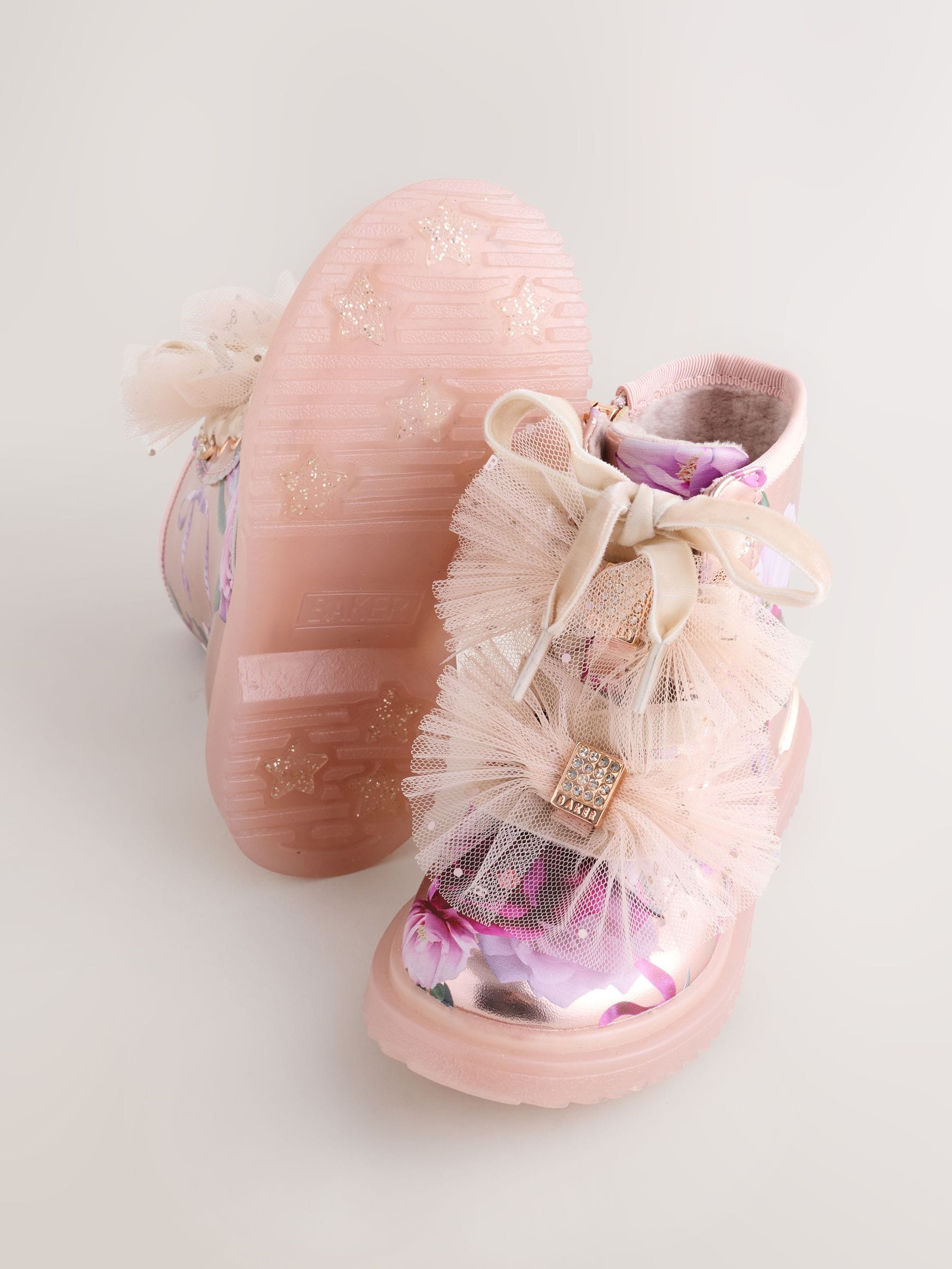 Baker by Ted Baker Girls Floral Print Lace Up Boots with Bow
