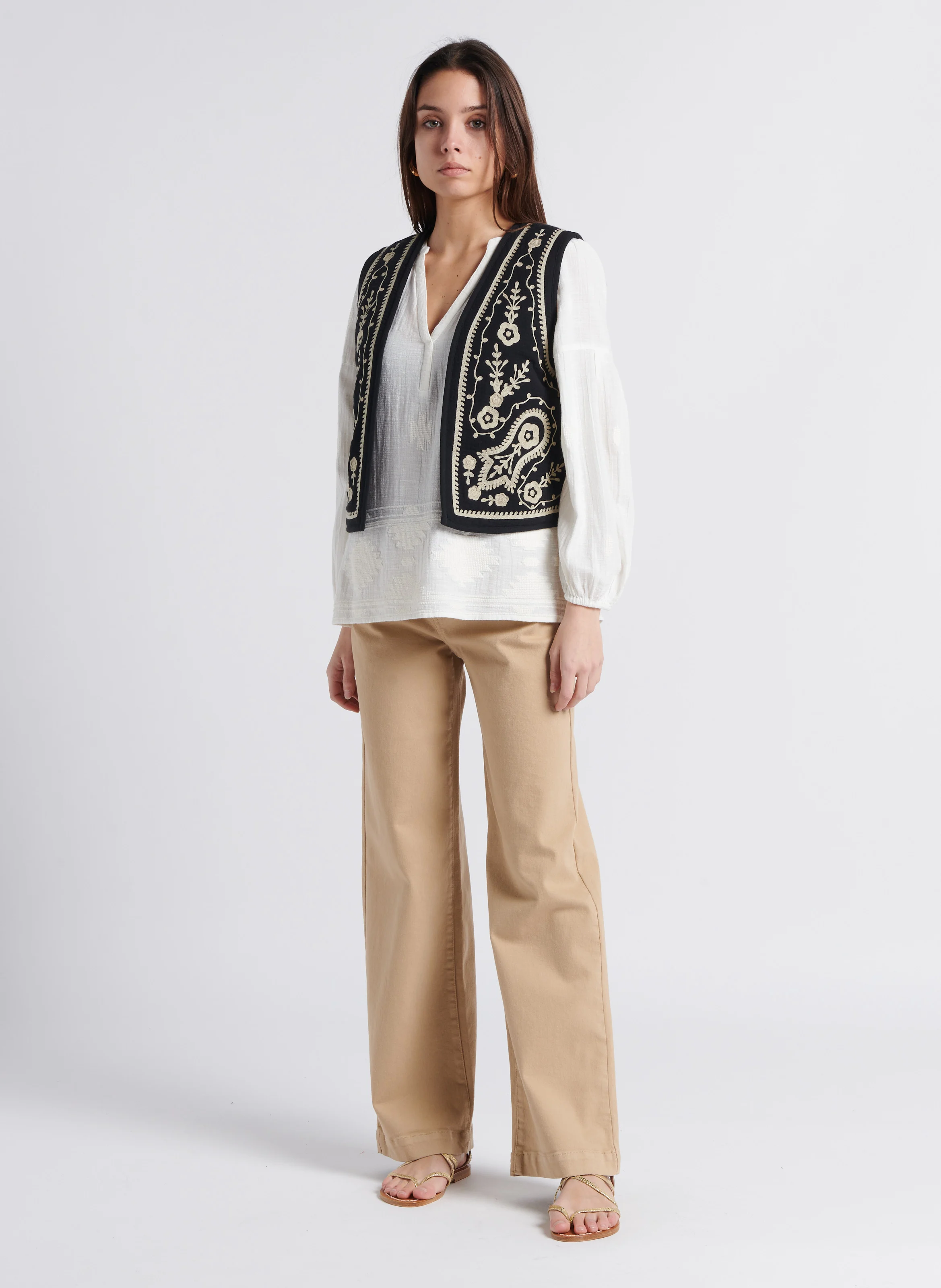 SANDY - Jean large en coton stretch | Beige