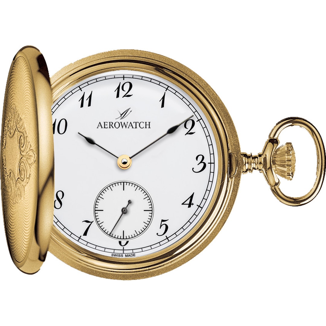 Aerowatch Taschenuhr Savonnette Mechanical Goldig Ø 50mm