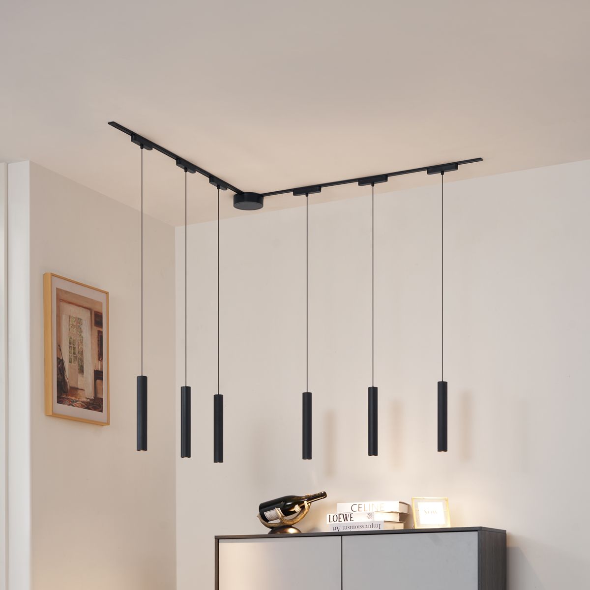 Modern railsysteem met 6 hanglampen zwart 1-fase - Magnetic Cassie