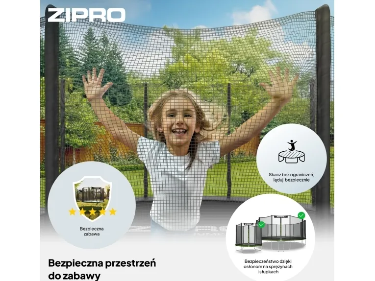 Zipro Trampolin med eksternt net 12FT 374cm   skopose