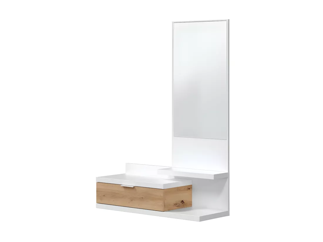 Meuble d'entrée + miroir Blanc/Chêne - IROLA - L 81 x l 29 x H 116 cm