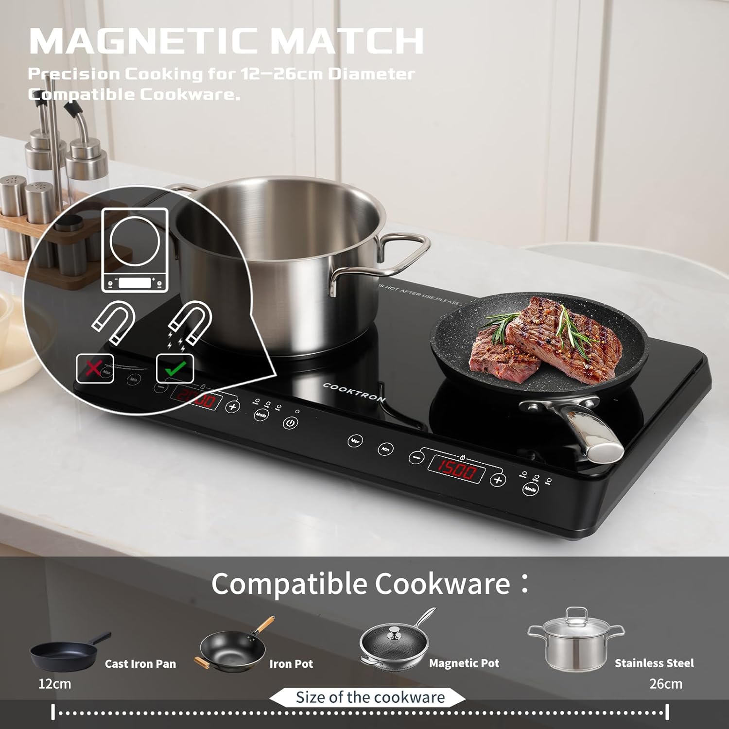 Induktionskochfeld 2 Platten Mobil, 3500W Doppel-Induktionskochplatte mit 6 Leistungsstufen, 10 Temperaturstufen, 3-Stunden-Timer, Touch-Steuerung, Ideal für Camping und Küche, Schwarz