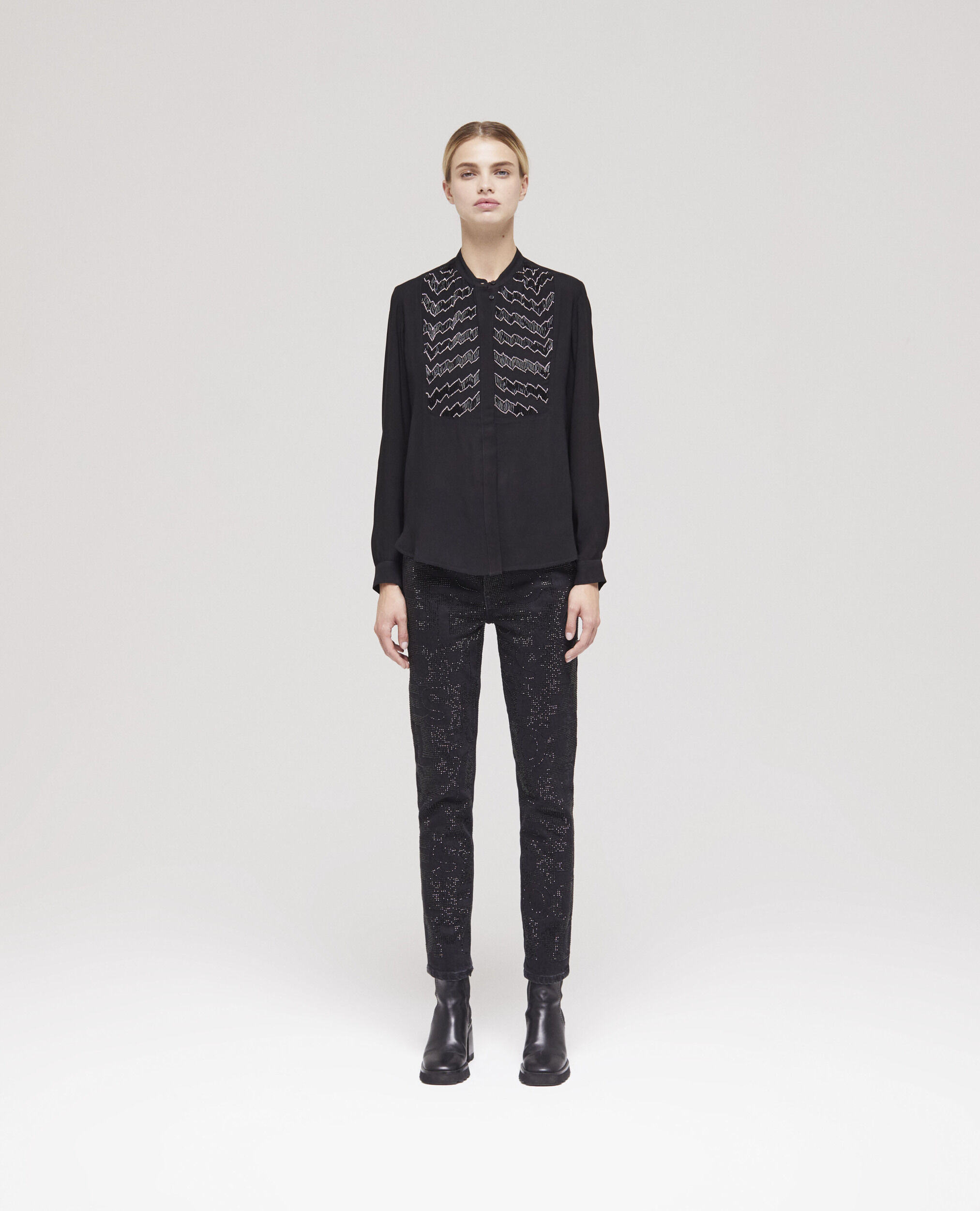 Chemise détails perles noire
