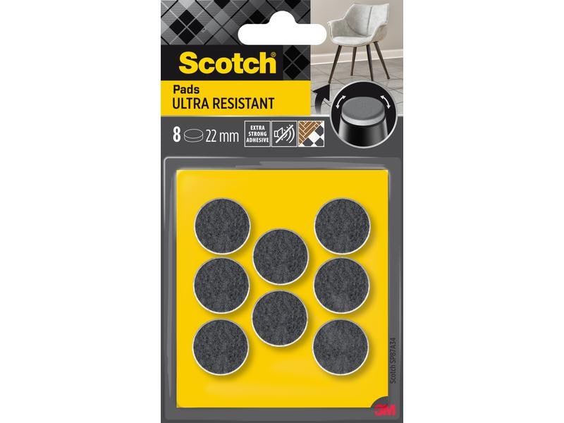 3M Filzgleiter Ultra Resistant, Ø 22 mm, Grau, 8er Pack Extrembeständige Filzpads