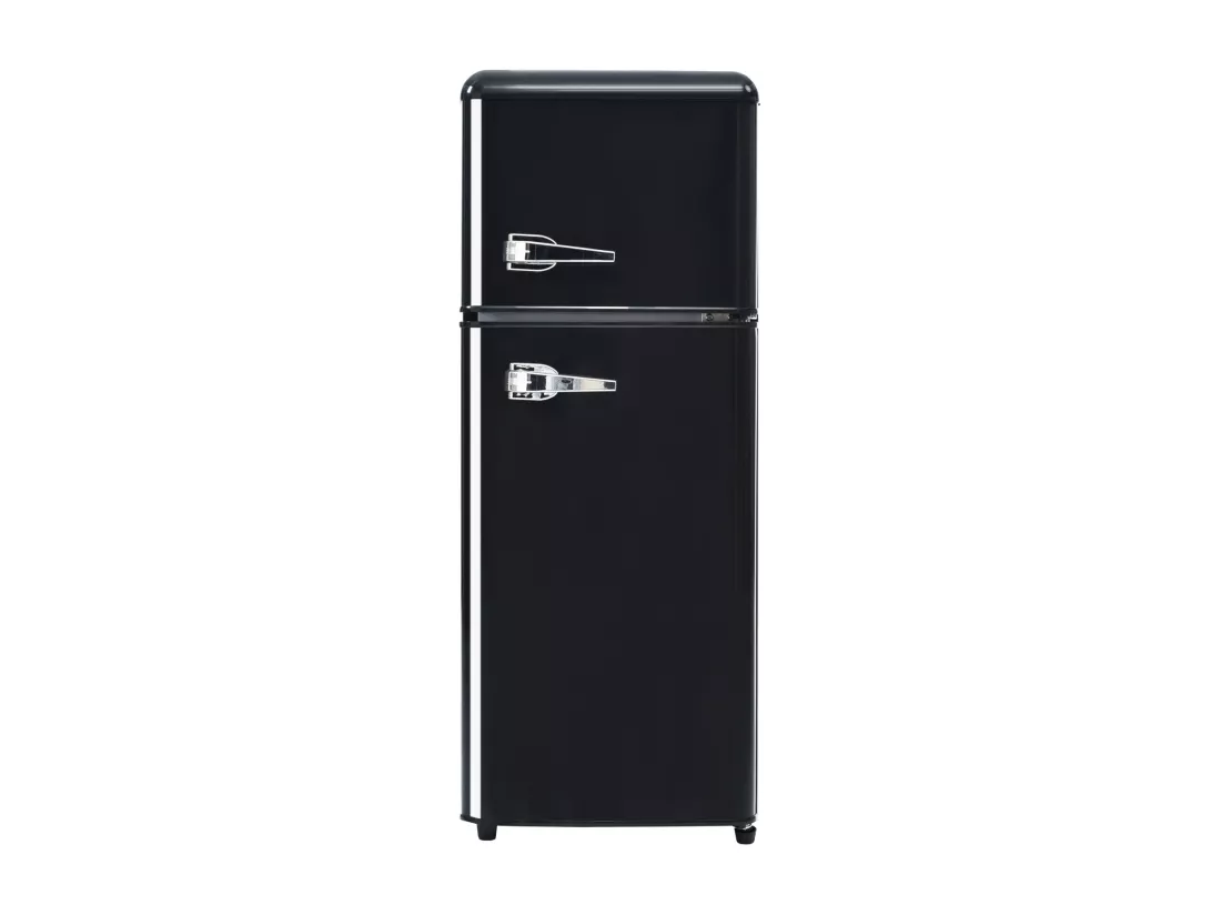Réfrigérateur-congélateur combiné, 105,5 cm de hauteur, 41 cm de largeur, avec un volume total de 92 litres, un volume de congélateur de 28 litres. 181 kWh/an, -27°C 13°C, éclairage LED, (noir）