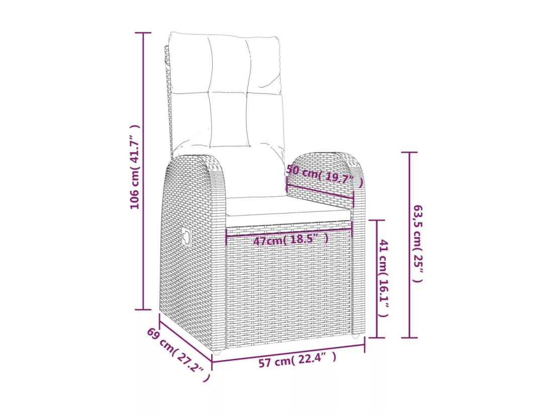 Chaise inclinable de jardin 2pc et coussins Résine tressée Noir