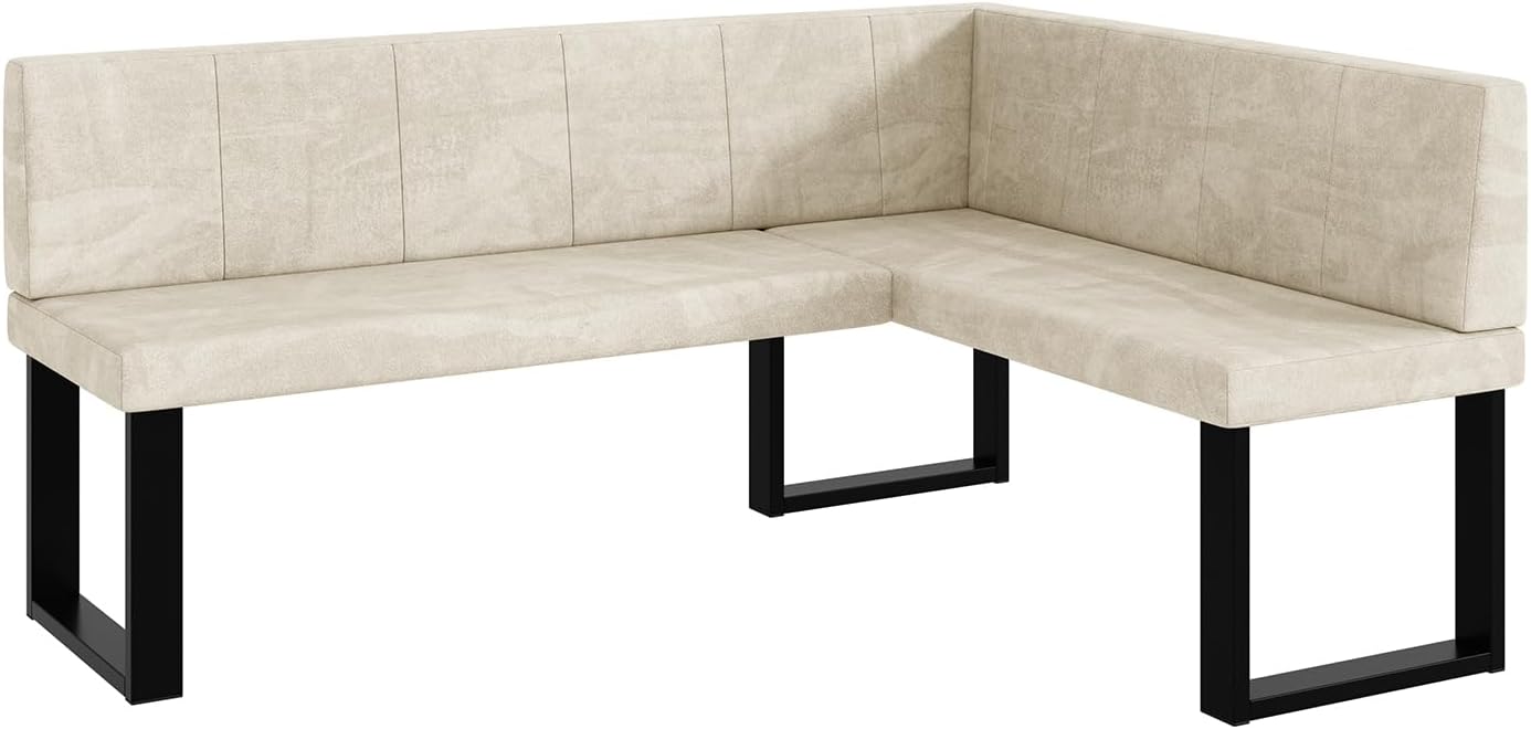 MEBLINI Eckbank für Esszimmer - Küchenbank - Essecke - Sitzecke Küche - Peter - U-Beine 128x168x87cm Rechts - Creme Samt
