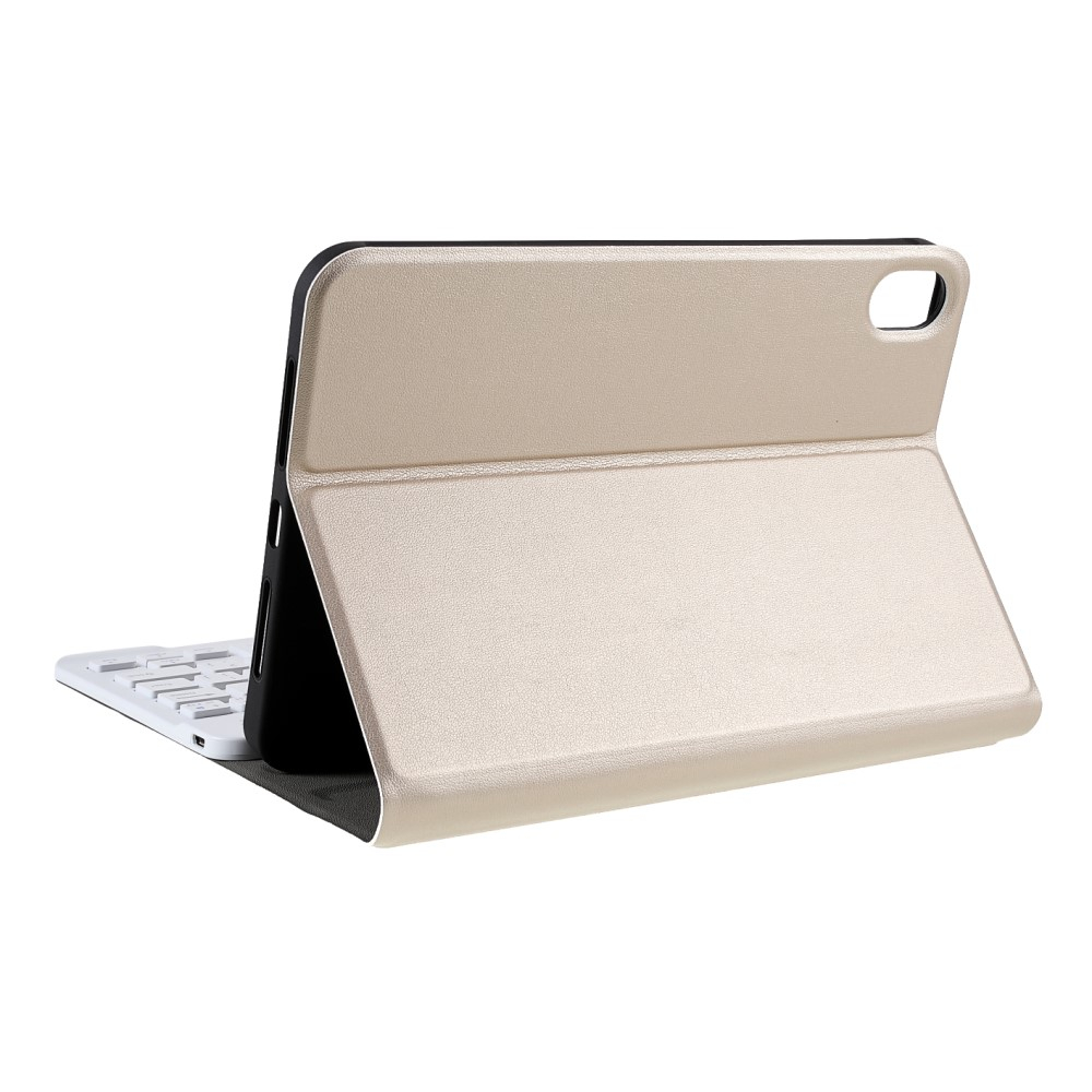 iPad Mini 7 (2024) / Mini 6 (2021) Leder Tasche Magnet Bluetooth Tastatur Abnehmbar (QWERTY) - Gold