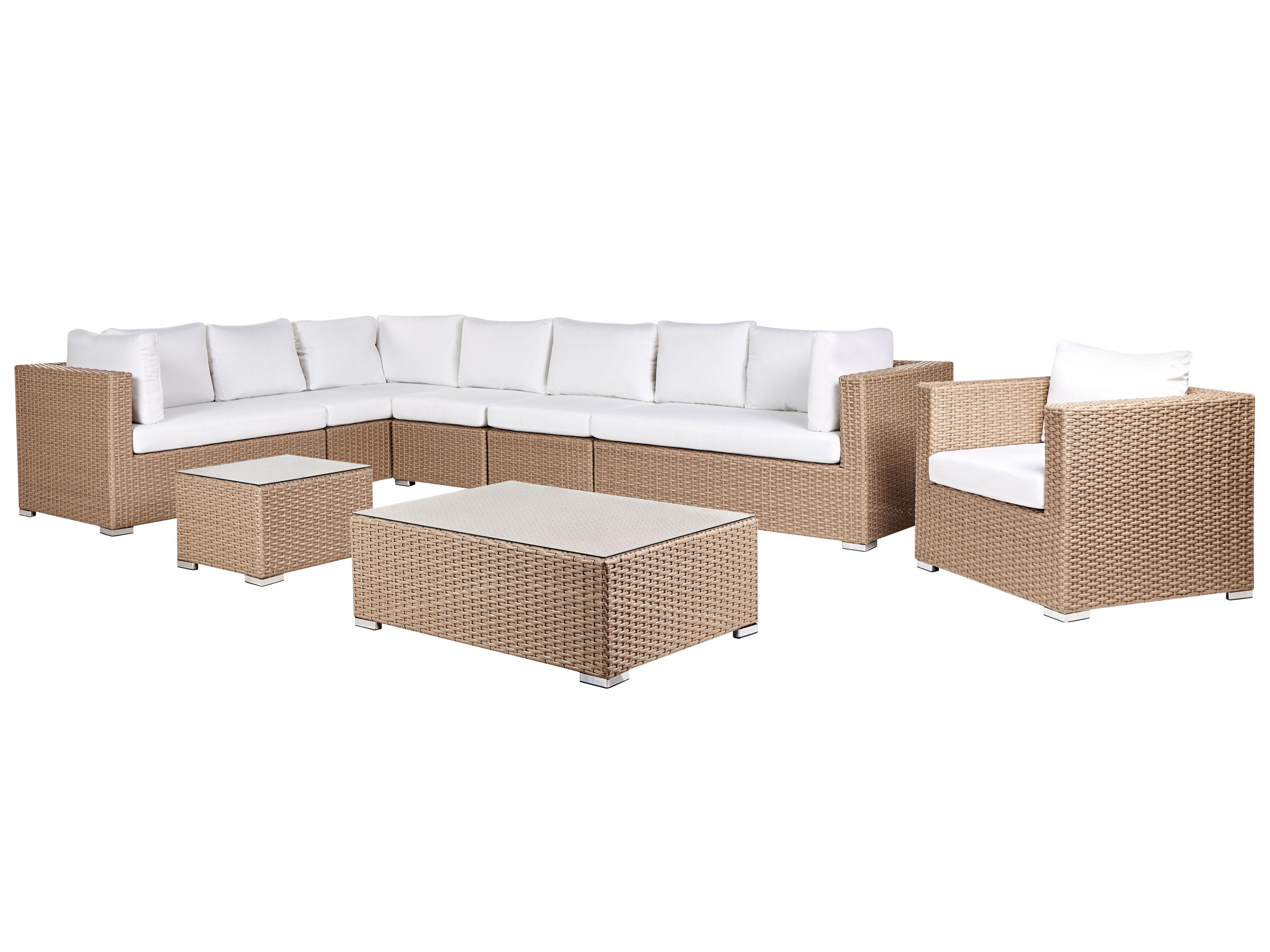 Loungeset met tafel 8-zits XXL rechtszijdig modulair PE rotan Zandbeige