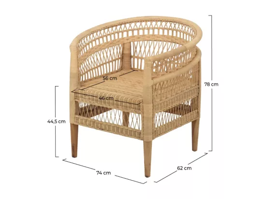 Fauteuil en rotin naturel avec accoudoirs - Medan
